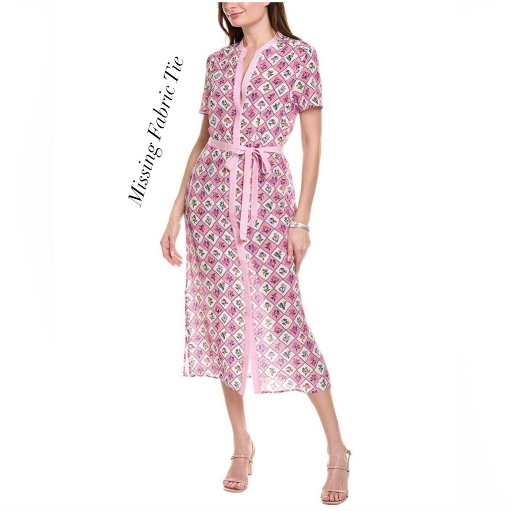 $595 Saloni Women's Silk Vicki Shirtdress, Verbena/ Pink, NWT MISSING FABRIC TIE